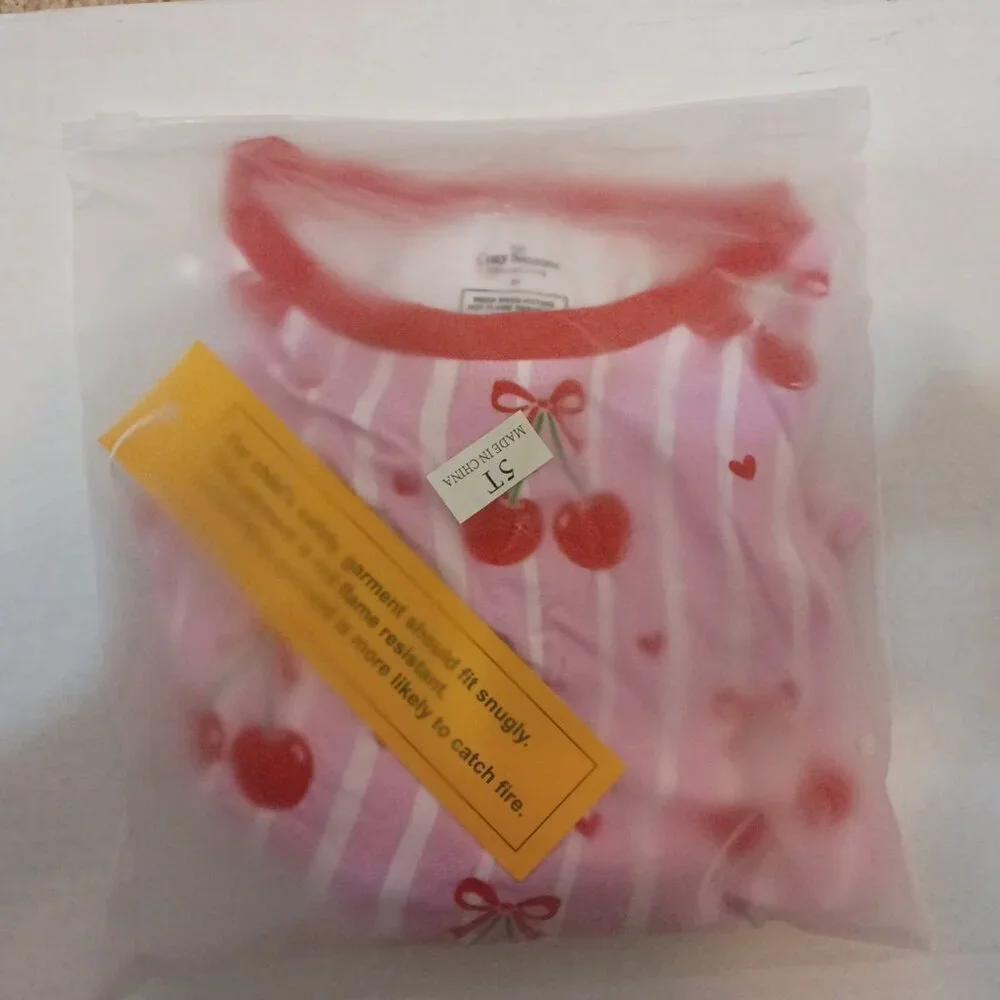 Cherry Hearts Bamboo Toddler Pajamas 5T | Cherry Print 2-Piece Set NWT